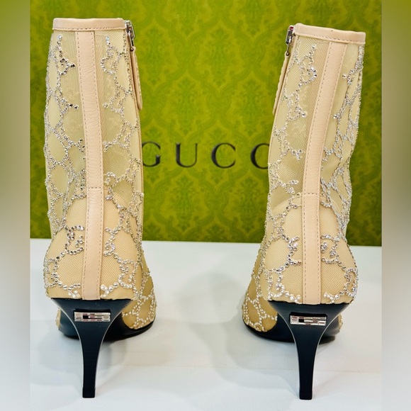 New! Gucci Demi Crystal Mesh Ankle Boots Beige Mid Heel Size EU-38.5 RETAIL$2950 - Picture 9 of 15